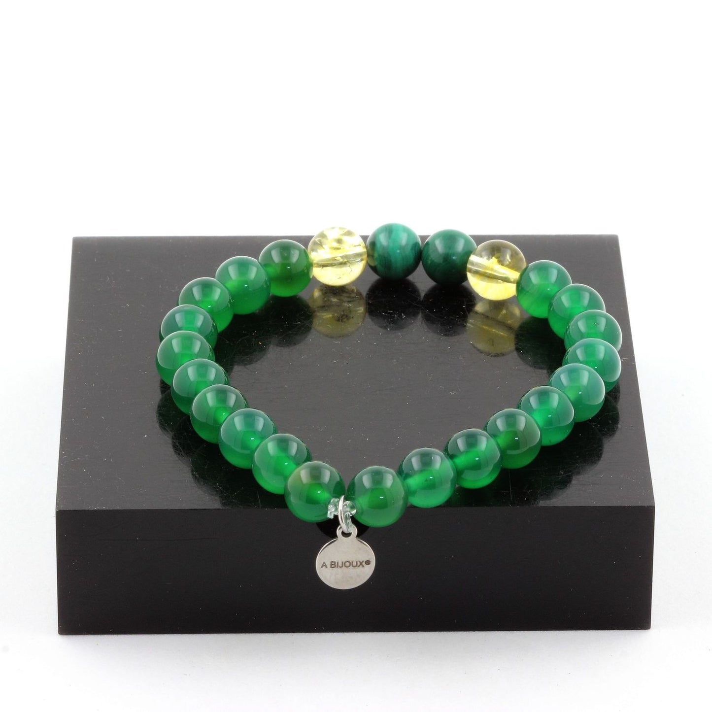 Malachite du Congo + Citrine + Agate verte. Bracelet en Perles naturelles