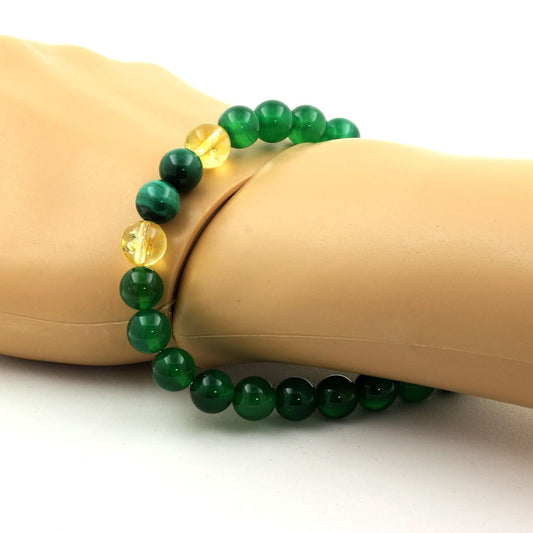 Malachite du Congo + Citrine + Agate verte. Bracelet en Perles naturelles