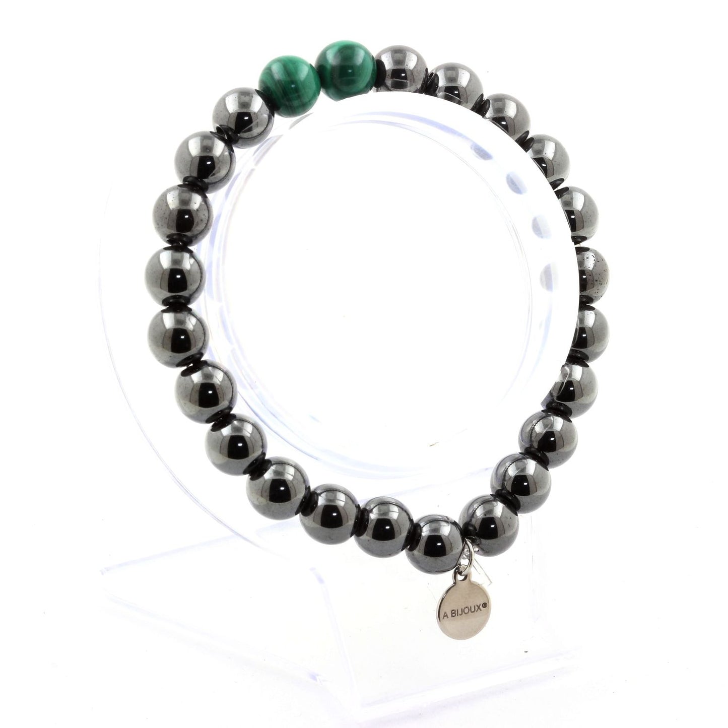 Malachite du Congo + Hématite. Bracelet en Perles naturelles