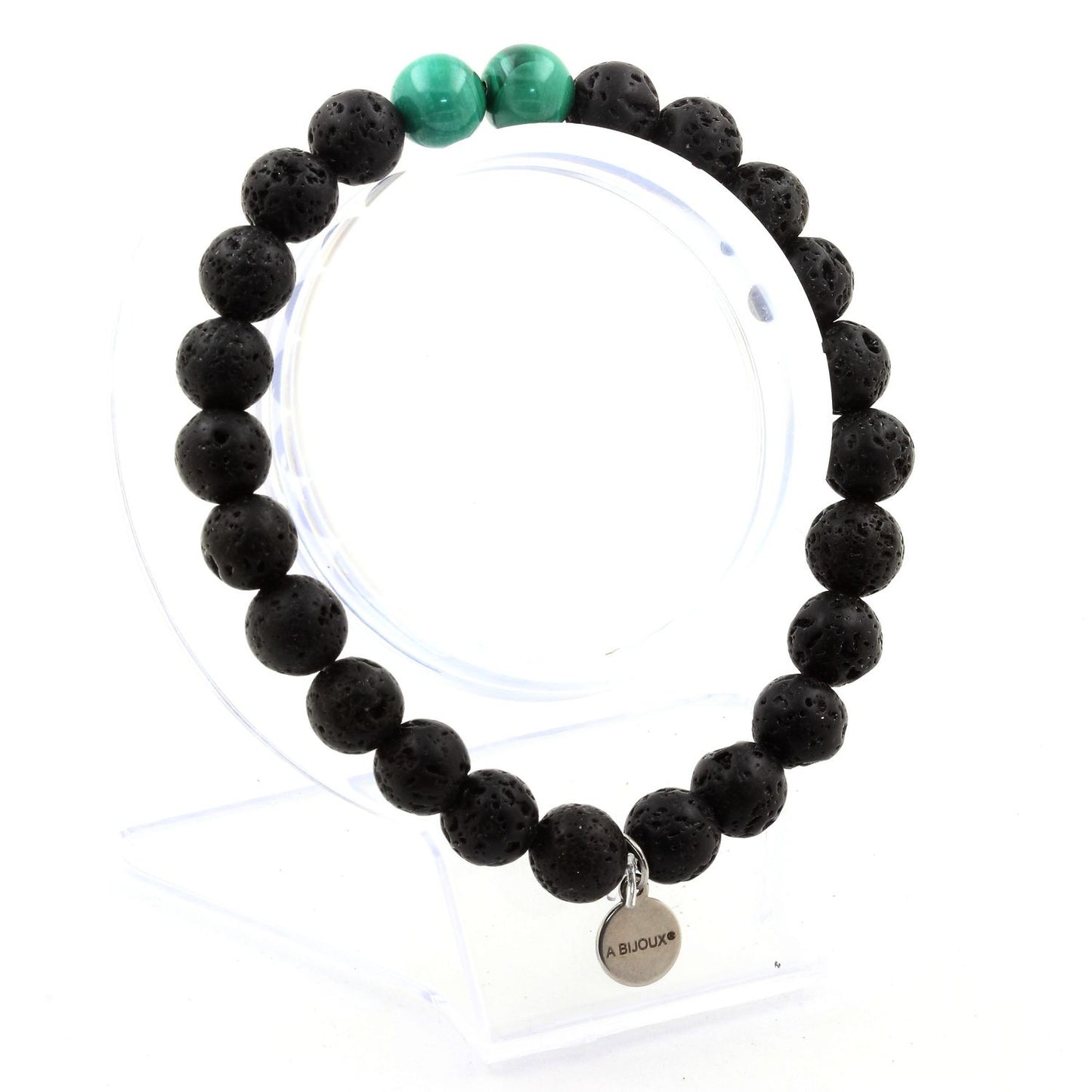Malachite du Congo + Lave. Bracelet en Perles naturelles