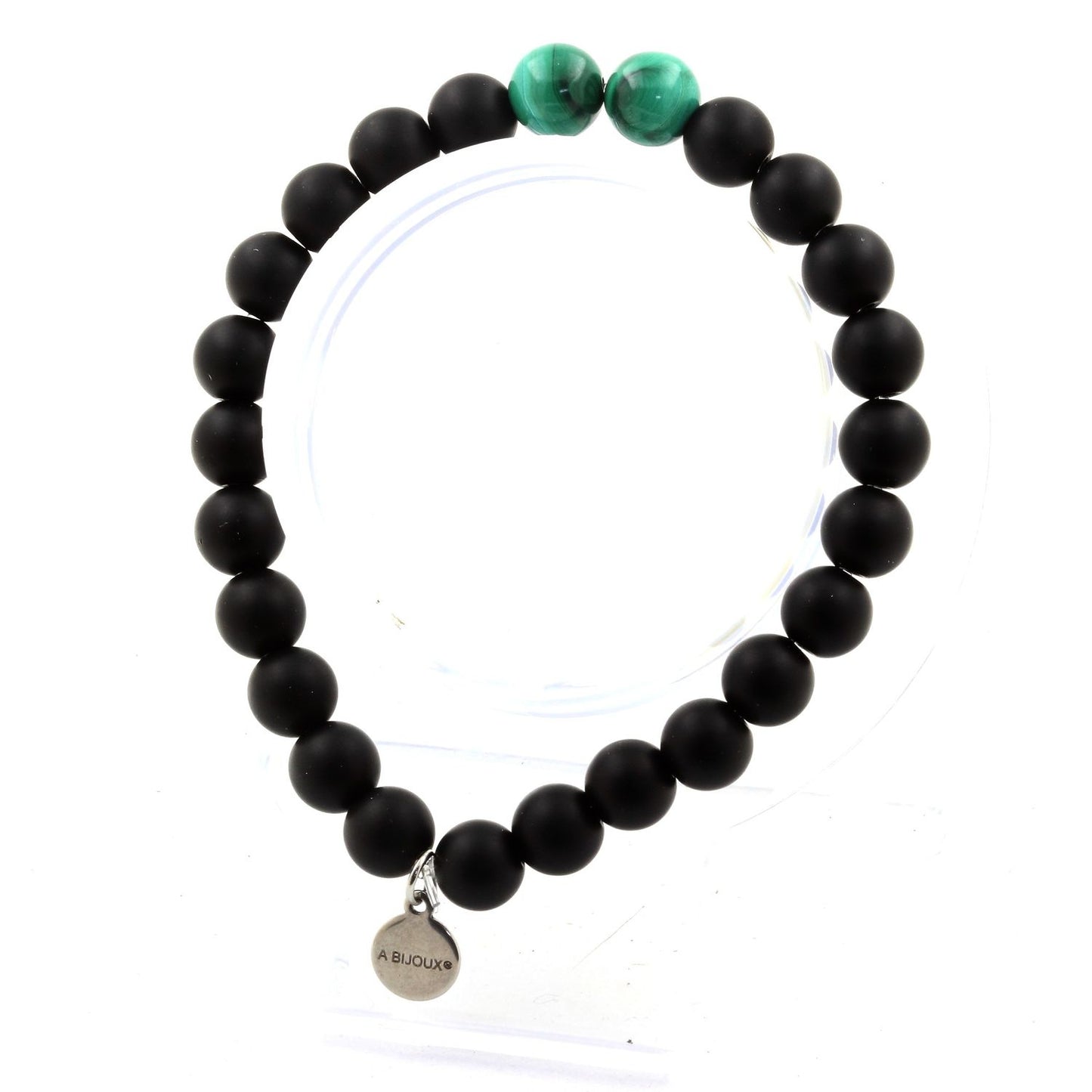 Malachite du Congo + Onyx noir mat. Bracelet en Perles naturelles