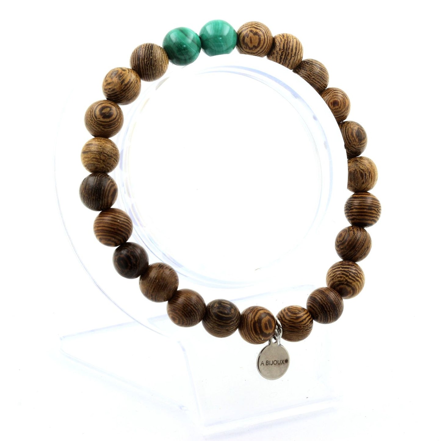 Malachite du Congo + bois. Bracelet en Perles naturelles