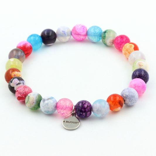 Perles Agate craquelé Fuchsia multicolore. Bracelet en Perles naturelles
