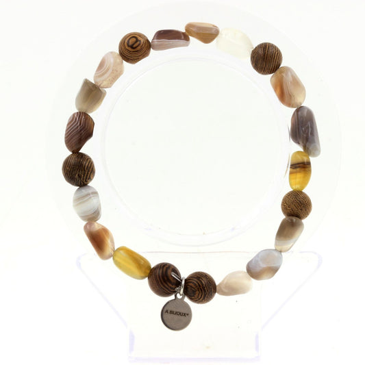 Perles Agate du Bostwana + bois 8 mm. Bracelet en Perles naturelles
