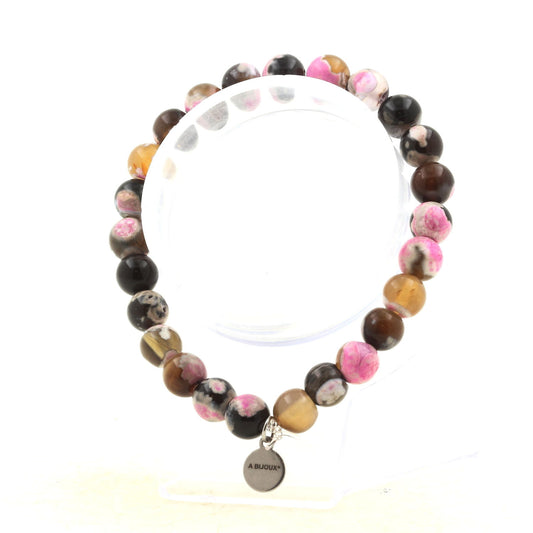 Agate fuchsia et marron. Bracelet en Perles naturelles