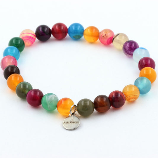 Perles Agate rubanée multicolore. Bracelet en Perles naturelles
