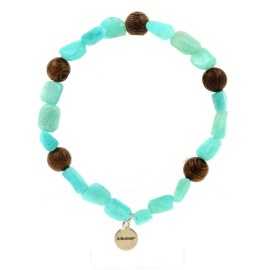 Perles Amazonite du Brésil + bois. Bracelet en Perles naturelles