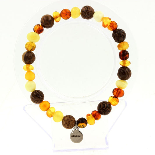 Perles Ambre véritable de la mer Baltique + bois 8 mm. Bracelet en Perles naturelles
