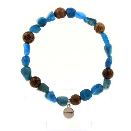 Perles Apatite bleu du Brésil + bois 8 mm. Bracelet en Perles naturelles