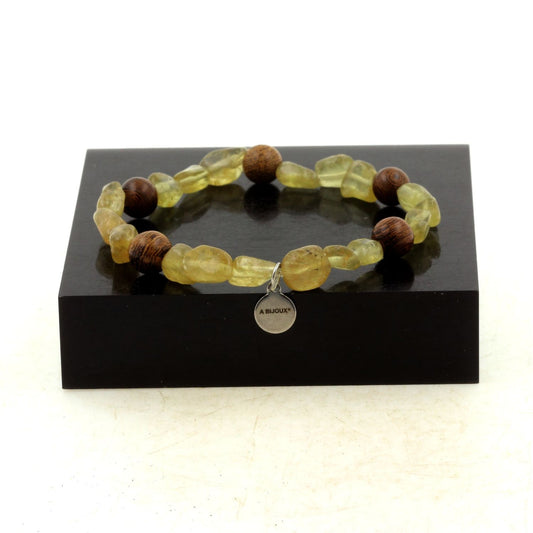 Perles Apatite jaune de Madagascar + bois 8 mm. Bracelet en Perles naturelles