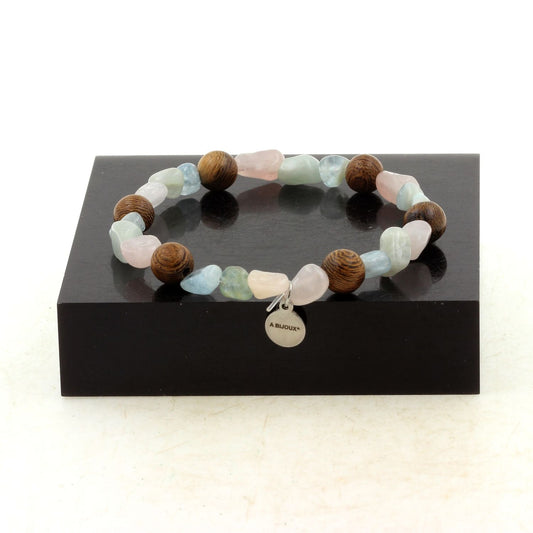 Perles Béryl Morganite du Brésil + bois 8 mm. Bracelet en Perles naturelles