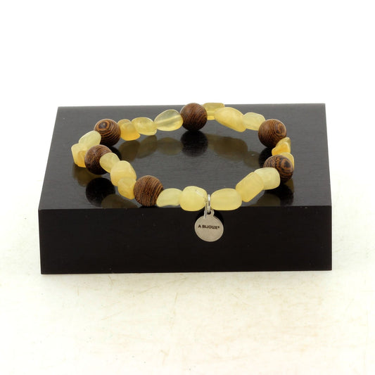 Perles Calcite jaune du Royaume-Uni + bois 8 mm. Bracelet en Perles naturelles