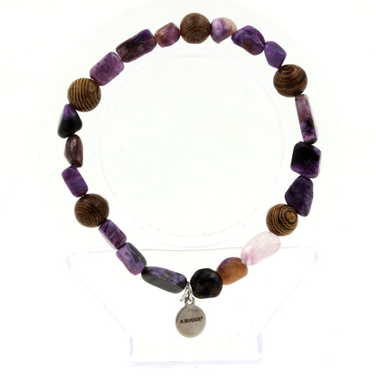 Perles Charoite de Russie + bois 8 mm. Bracelet en Perles naturelles