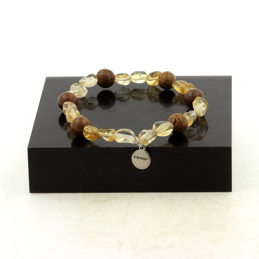 Perles Citrine du Brésil + bois 8 mm. Bracelet en Perles naturelles