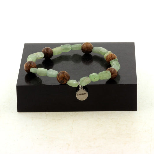 Perles Cyanite verte du Brésil + bois 8 mm. Bracelet en Perles naturelles