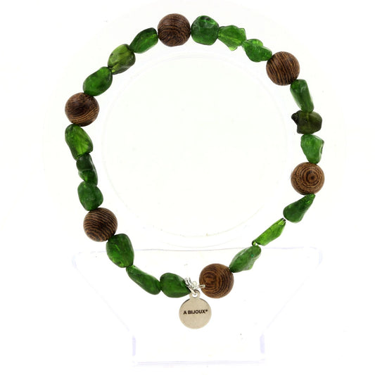 Perles Diopside du Brésil + bois 8 mm. Bracelet en Perles naturelles