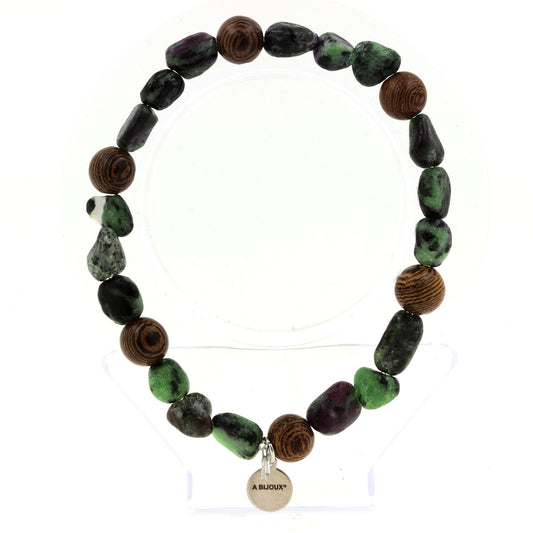 Perles Epidote de Myanmar (Birmanie) + bois 8 mm. Bracelet en Perles naturelles