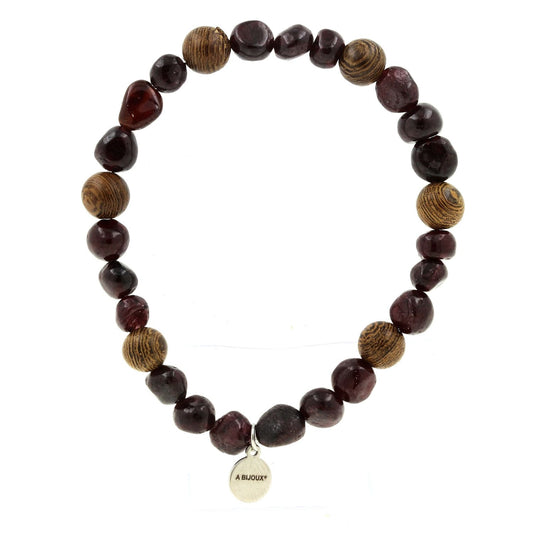 Perles Grenat du Mozambique + bois. Bracelet en Perles naturelles