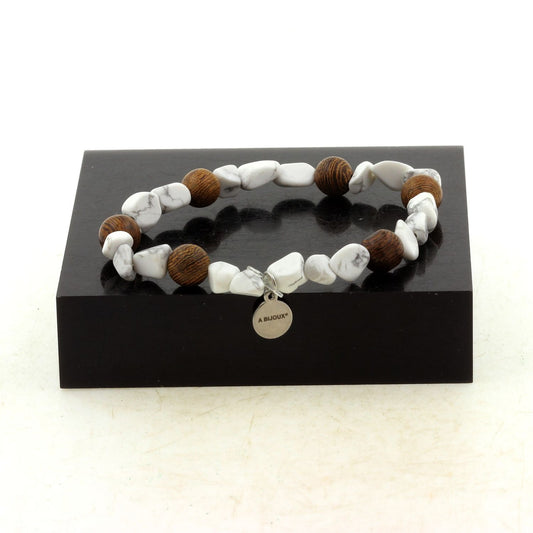 Perles Howlite des USA + bois 8 mm. Bracelet en Perles naturelles
