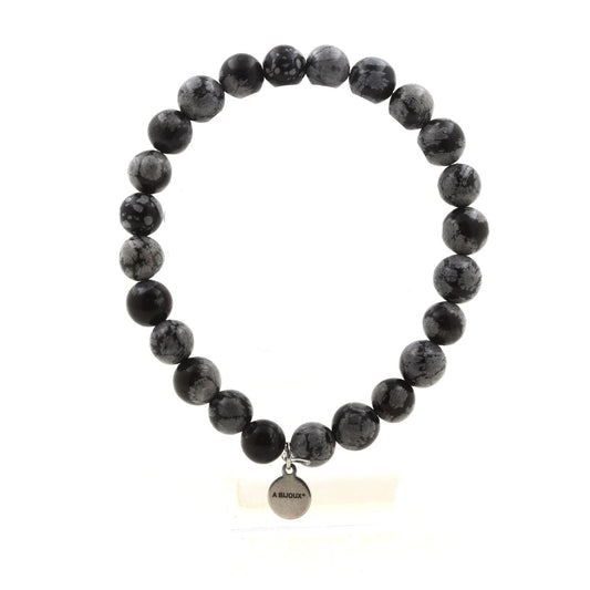 Perles Obsidienne flocon de neige 8 mm. Bracelet en Perles naturelles