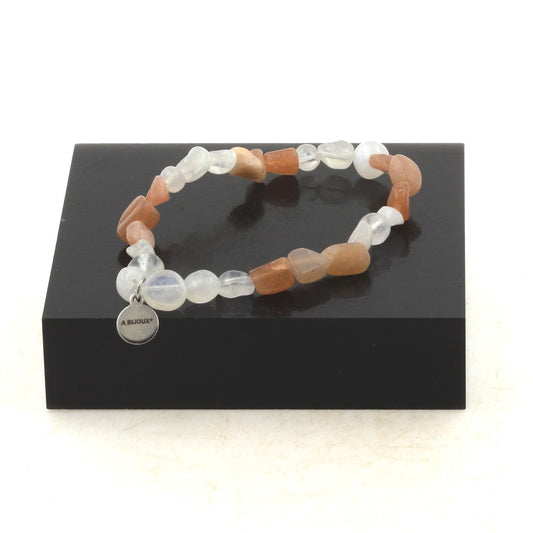 Perles Pierre de soleil de Tanzanie + Pierre de lune d'Inde. Bracelet en Perles naturelles