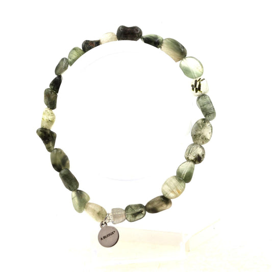 Perles Quartz à Rutile vert du Brésil. Bracelet en Perles naturelles