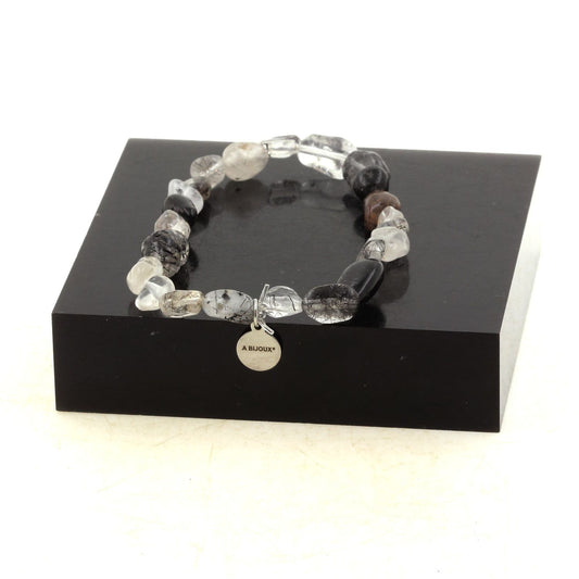 Perles Quartz à inclusions de Tourmaline du Brésil. Bracelet en Perles naturelles