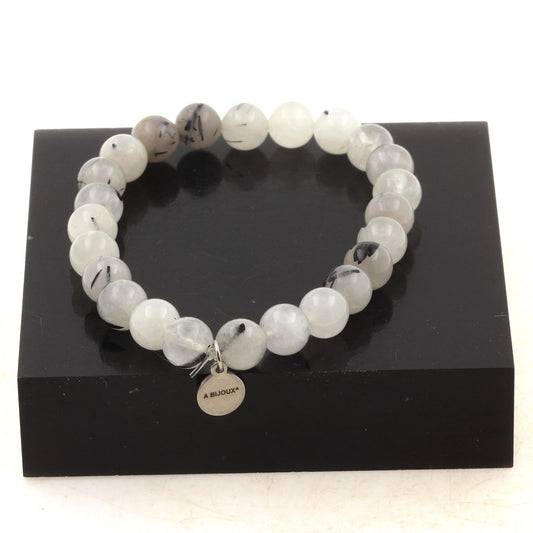 Perles Quartz rutile noir 8 mm. Bracelet en Perles naturelles