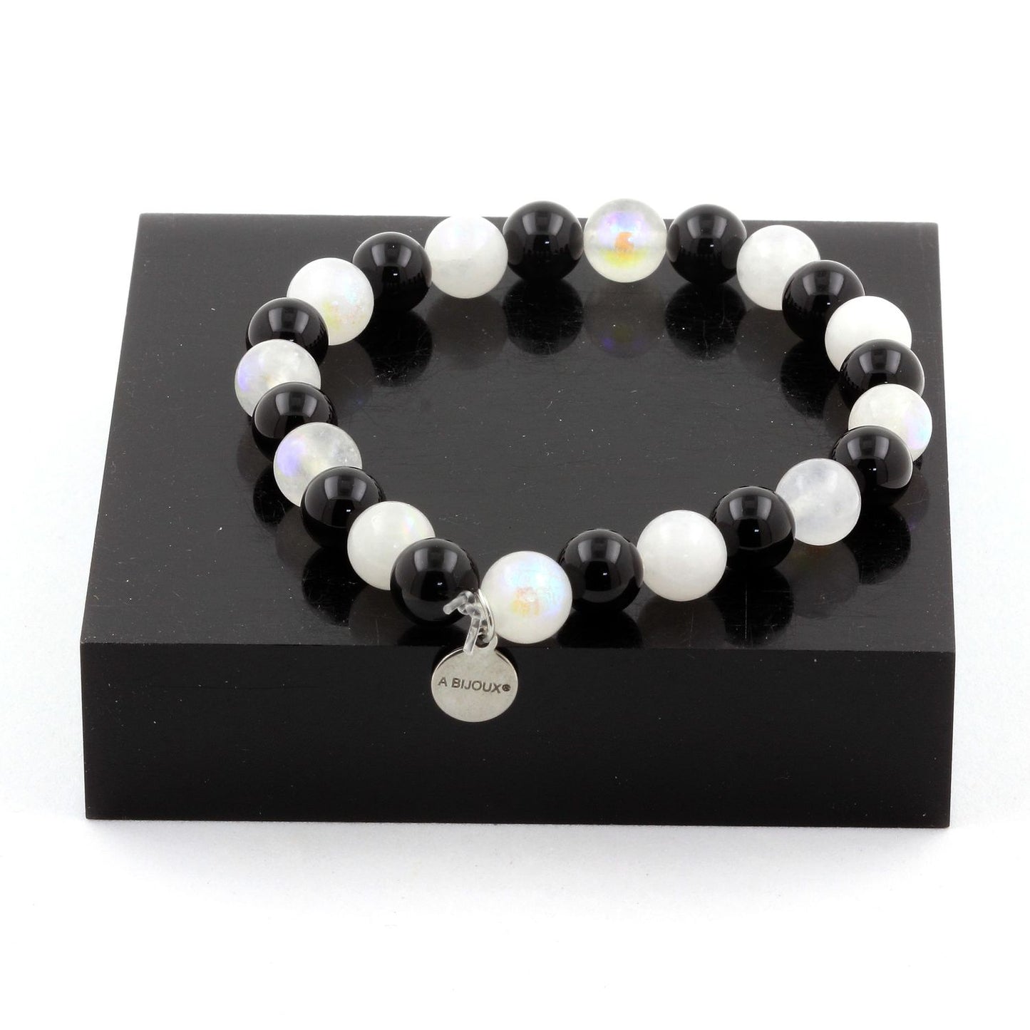 Pierre de lune + Agate noire. Bracelet Perles naturelles
