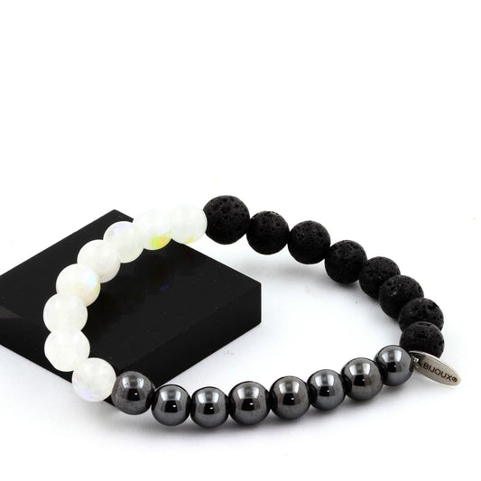 Pierre de lune + Lave + Hématite Bracelet Perles