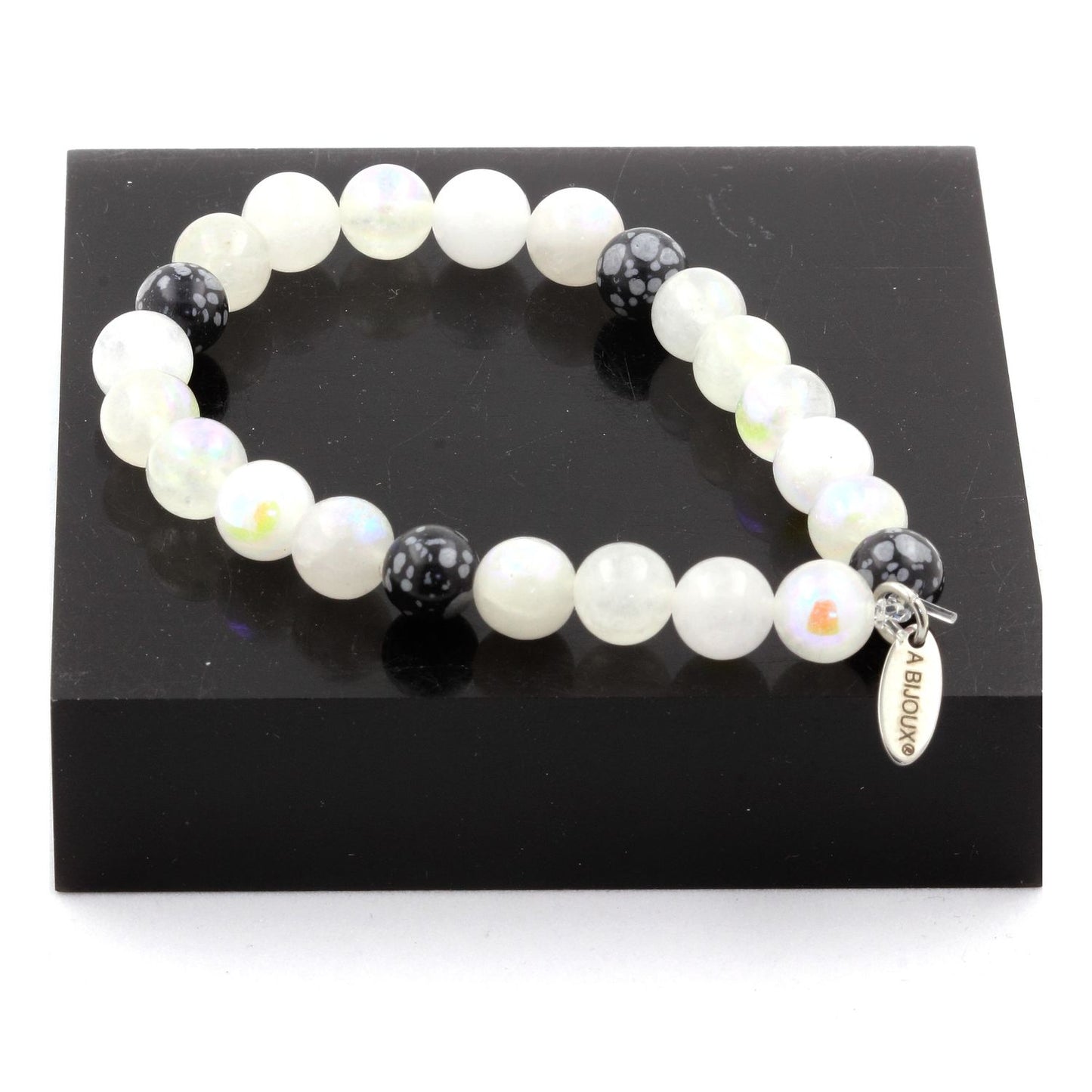 Pierre de lune + Obsidienne Flocon de Neige Bracelet Perles