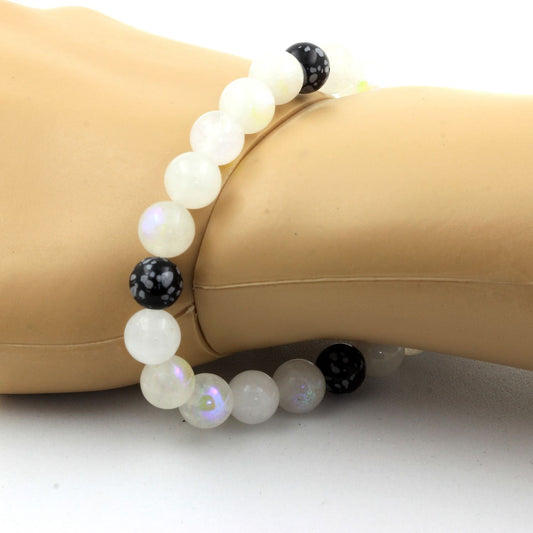Pierre de lune + Obsidienne Flocon de Neige Bracelet Perles