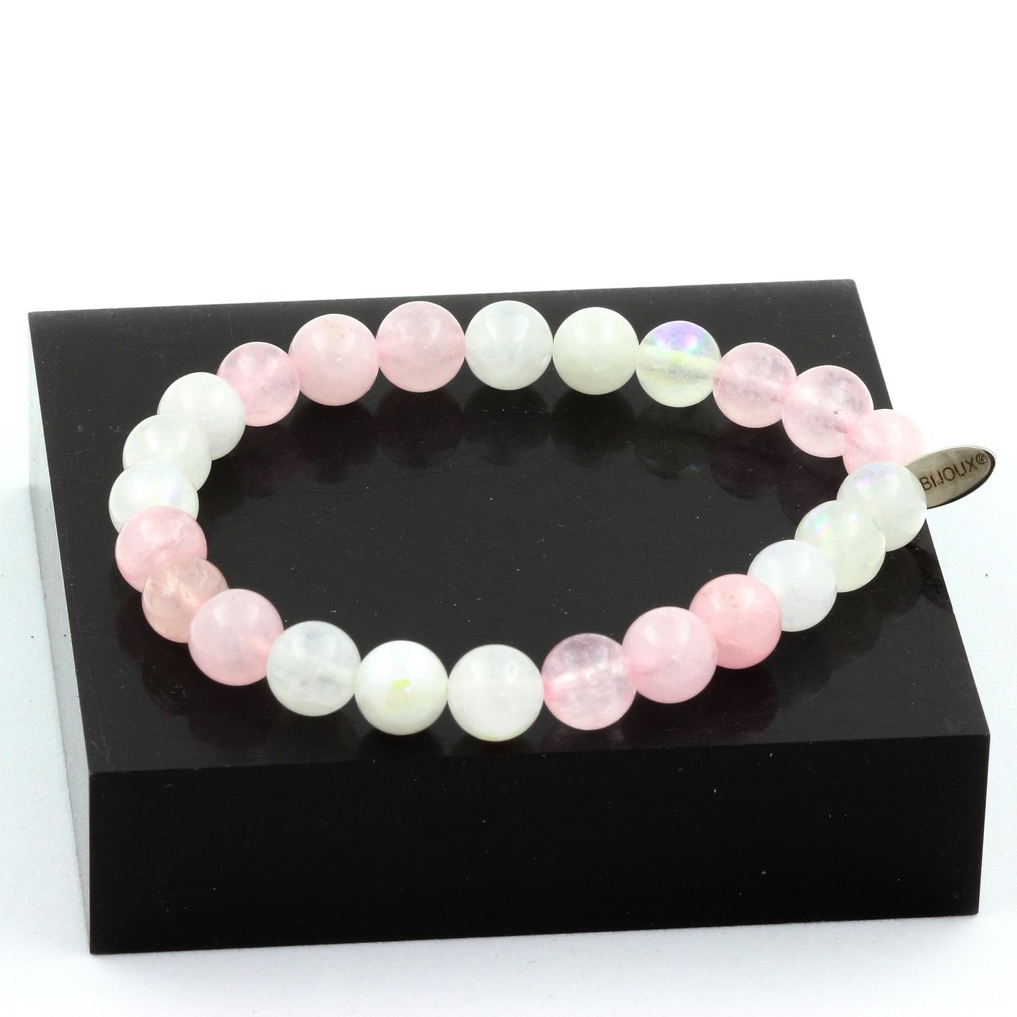 Pierre de lune + Quartz rose Bracelet Perles