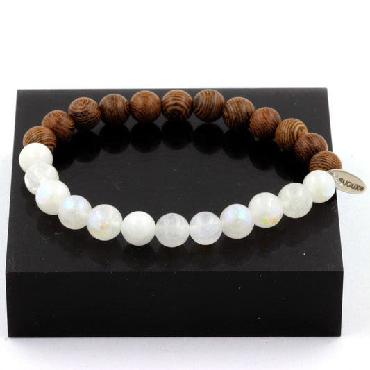 Pierre de lune + bois Bracelet Perles