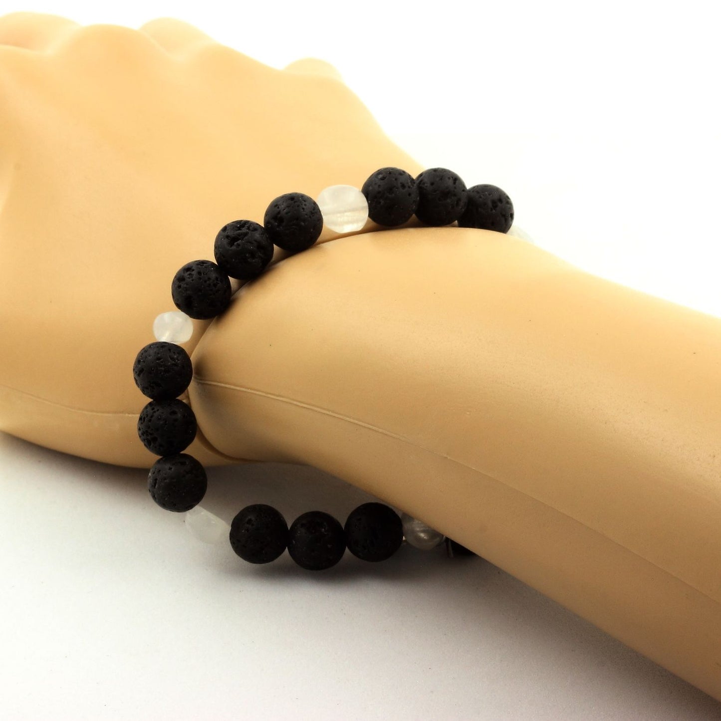 Pierre de lune d'Inde + Perles Lave. Bracelet Perles naturelles