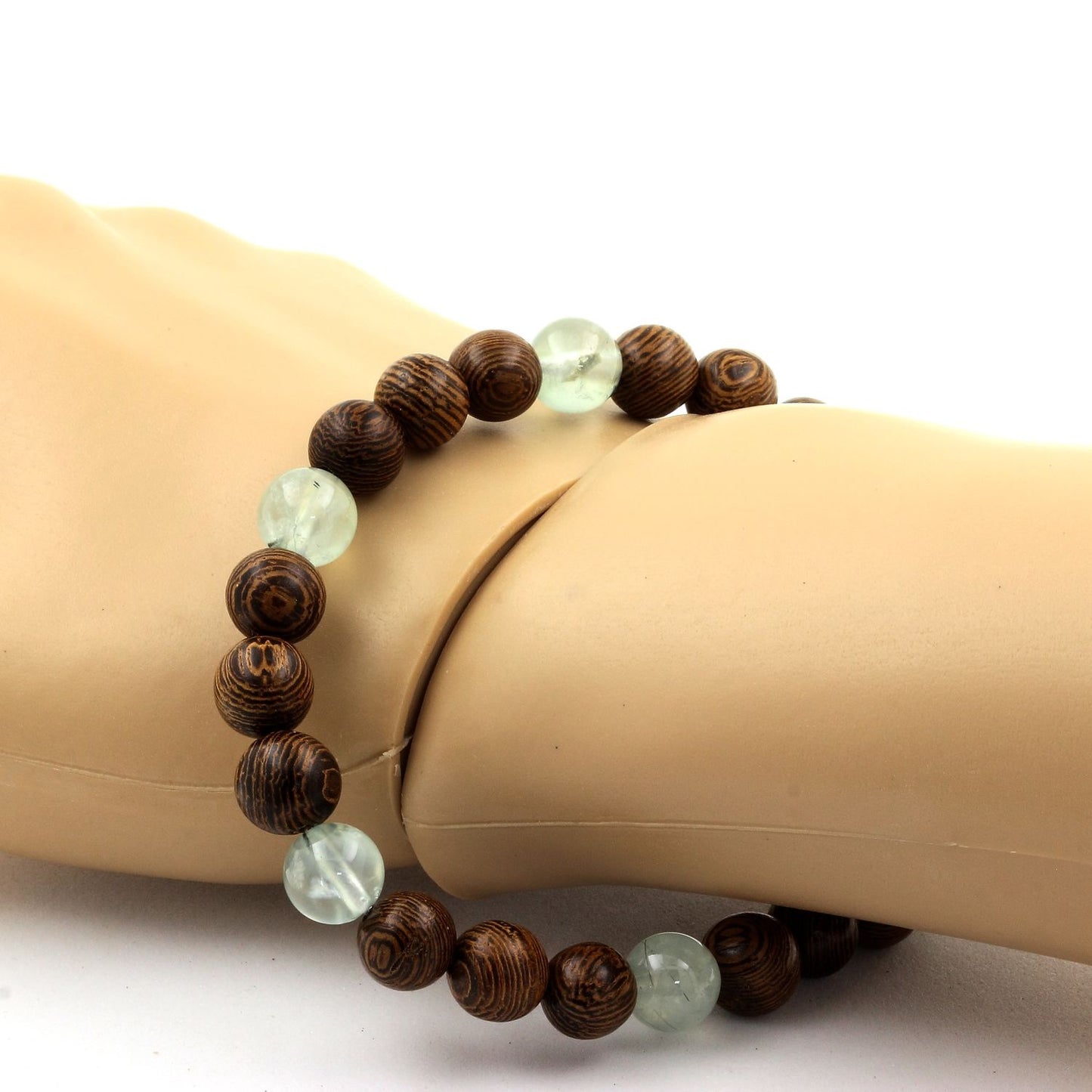 Prehnite d'Afrique + bois. Bracelet Perles naturelles