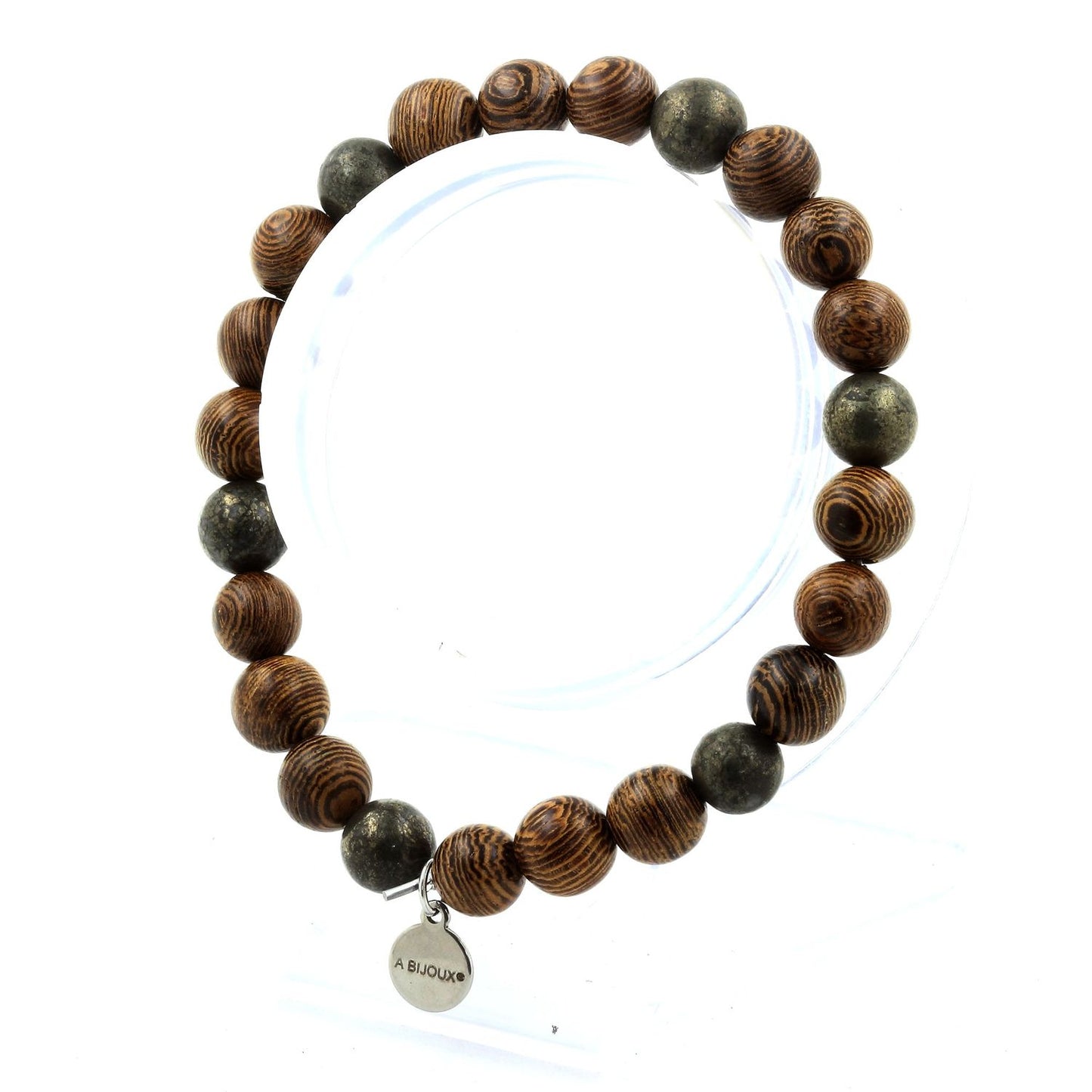 Pyrite d' Afrique du Sud + bois. Bracelet Perles naturelles