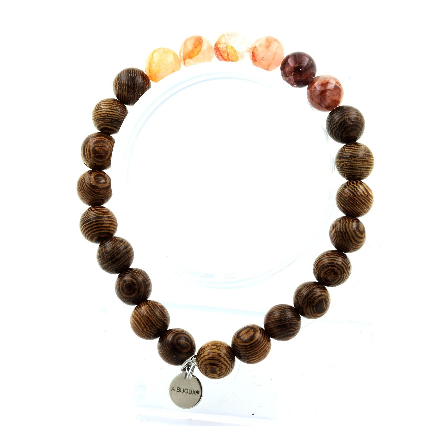 Quartz Hematoide de Madagascar + bois. Bracelet Perles naturelles