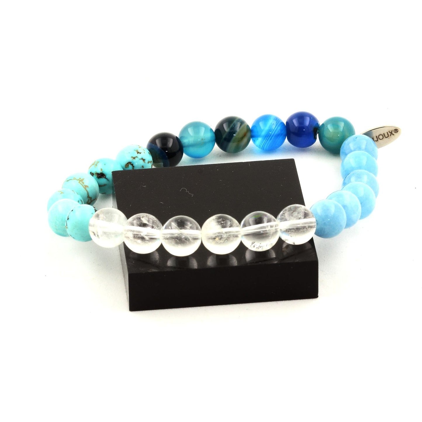Quartz + Calcédoine bleu + Apatite + Turquoise Bracelet Perles