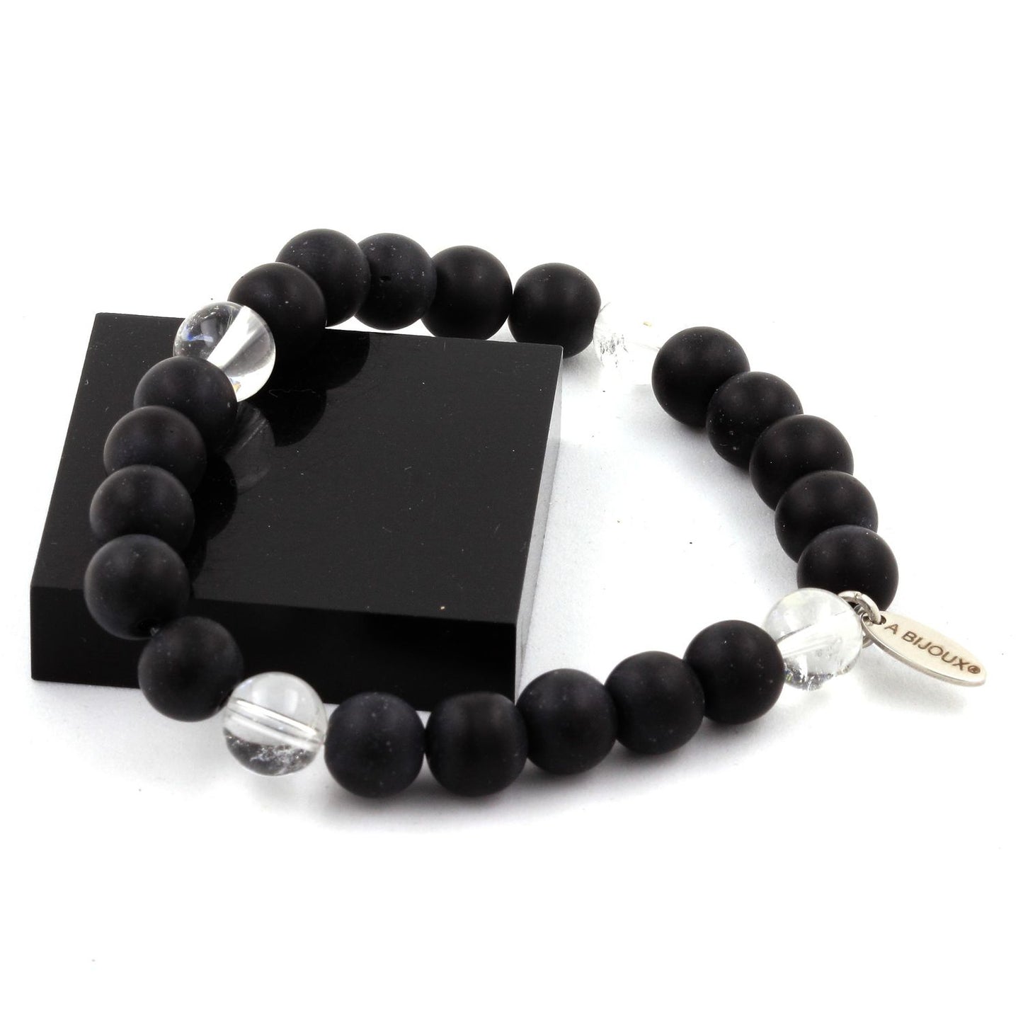 Quartz + Onyx noir mat Bracelet Perles