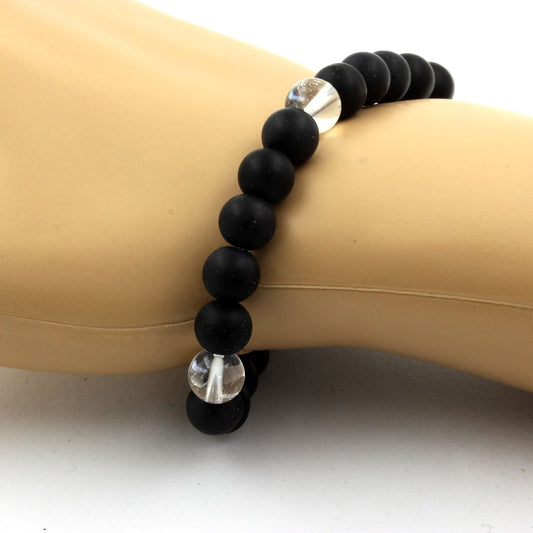 Quartz + Onyx noir mat Bracelet Perles