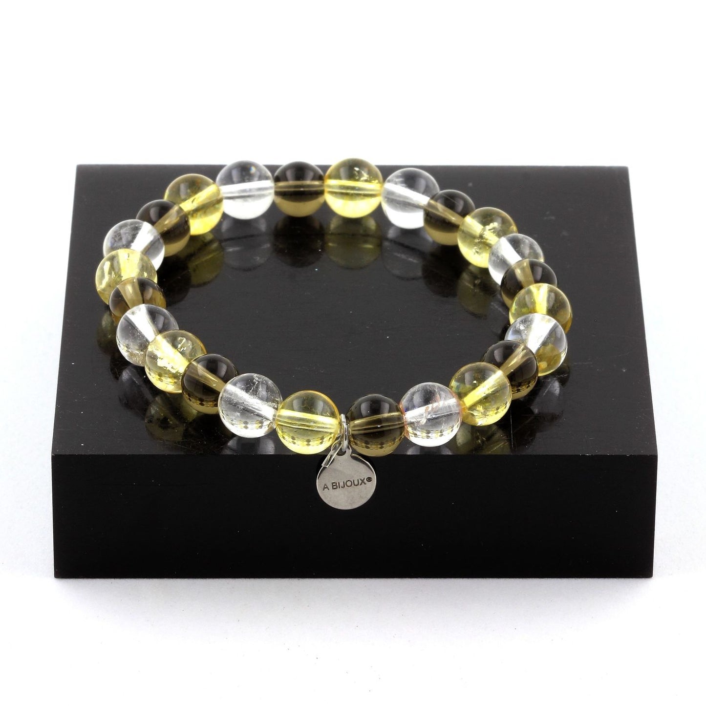 Quartz fumé + Citrine + Quartz. Bracelet Perles naturelles