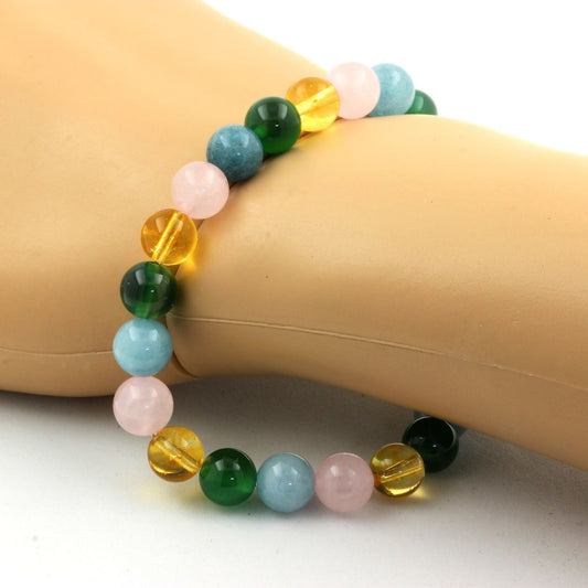 Quartz rose + Citrine + Aigue-Marine + Agate verte Bracelet Perles