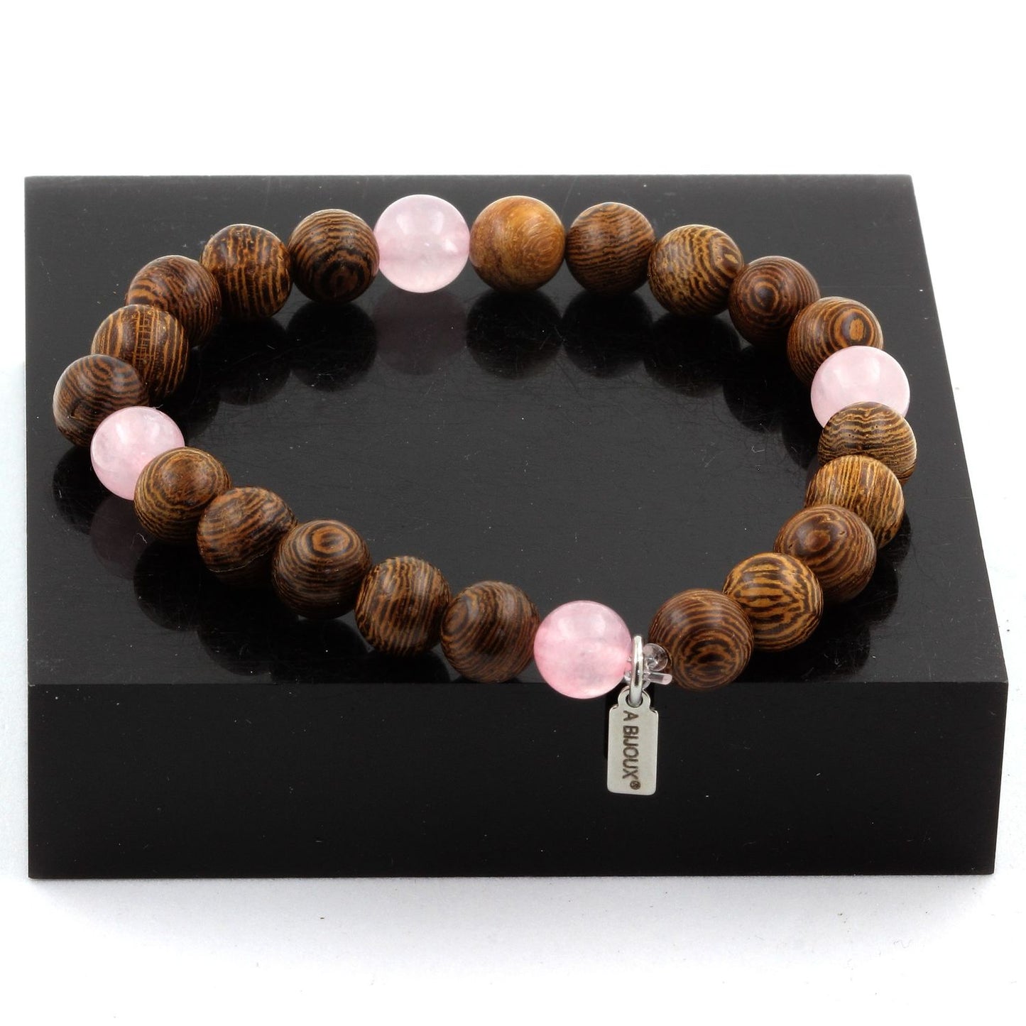 Quartz rose + bois Bracelet Perles