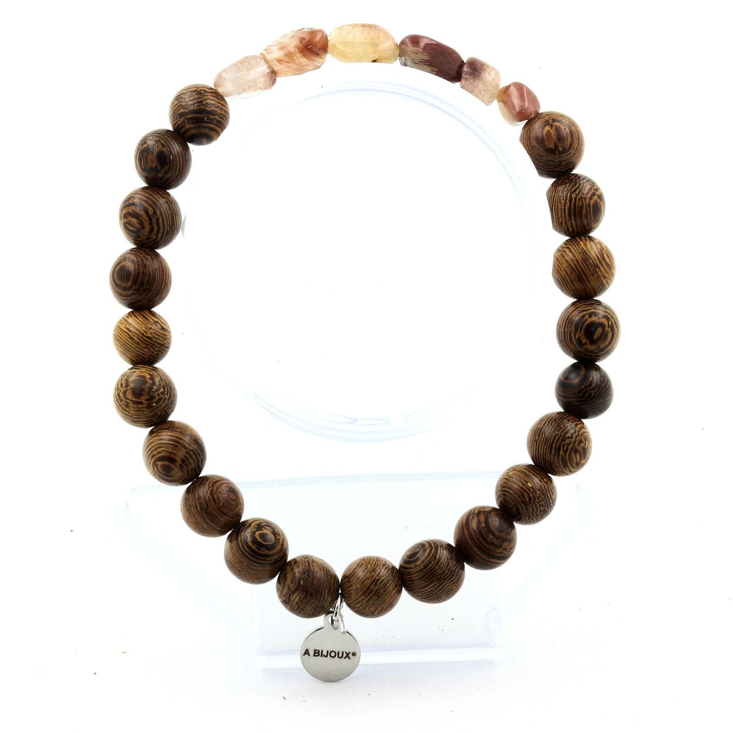 Quartz rutile rouge du Brésil + Perles bois. Bracelet Perles
