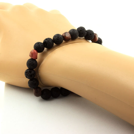 Rhodochrosite du Brésil + Perles Lave. Bracelet Perles naturelles