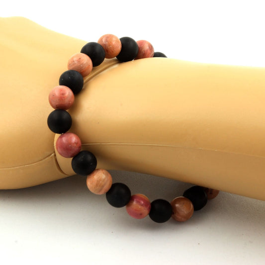 Rhodonite + Onyx noir mat Bracelet Perles