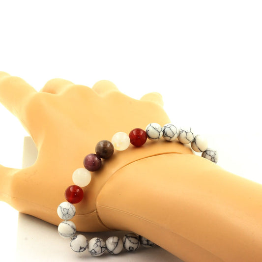Rubis de Mogok, Birmanie, Myanmar + Agate Rouge + Pierre de lune + Howlite. Bracelet Perles naturelles