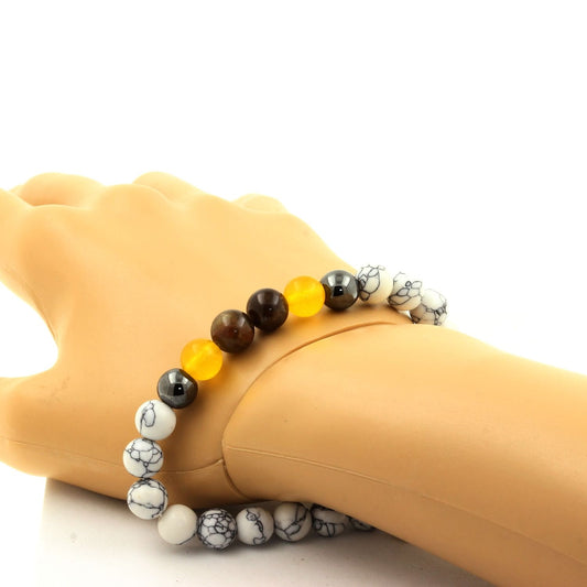 Rubis de Mogok, Birmanie, Myanmar + Agate jaune + Hématite + Howlite. Bracelet Perles naturelles