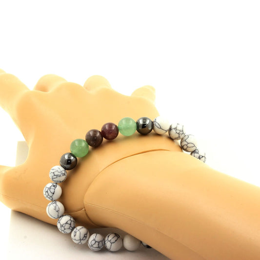 Rubis de Mogok, Birmanie, Myanmar + Aventurine + Hématite + Howlite. Bracelet Perles naturelles